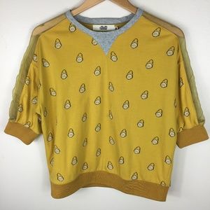 d'zzit Shark Bite Mustard Top with Sheer Sleeves